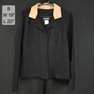 Vintage Brioche Blazer Jacket Womens 8 90s USA Faux Leather Collar Minimalist